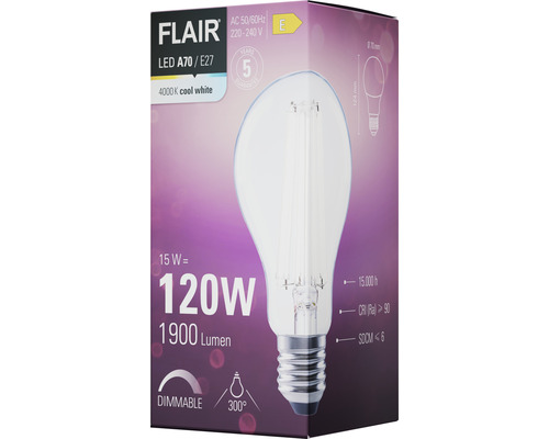 Bec LED Flair A70 E27, 15 wați echivalent cu 120 wați, 1900 lumeni