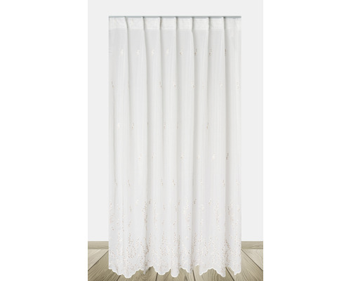 Perdea din voal alb transparent cu broderie și bandă de încrețire