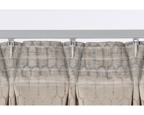 Cortină cu bandă de pliere și role de perdea pe o șină de perdea