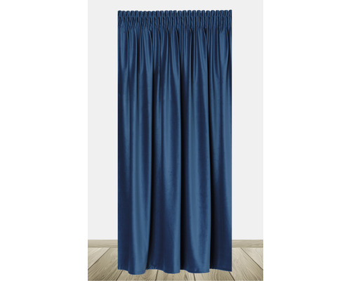 Perdea decorativă albastră cu bandă de încrețire