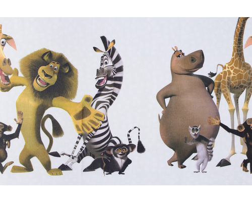 Ilustrație cu personaje din desenele animate Madagascar.