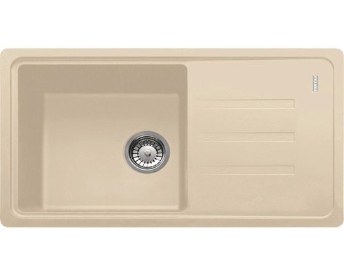 Chiuvetă bej cu picurător și logo Franke