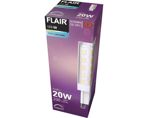 Ambalaj pentru un bec LED Flair G9 reglabil, cu lumină albă rece de 6500 Kelvin