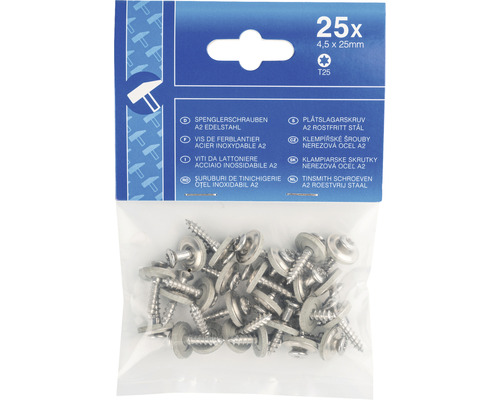Pachet șuruburi de tinichigerie A2 oțel inoxidabil, 4,5 x 25 milimetri, 25 bucăți