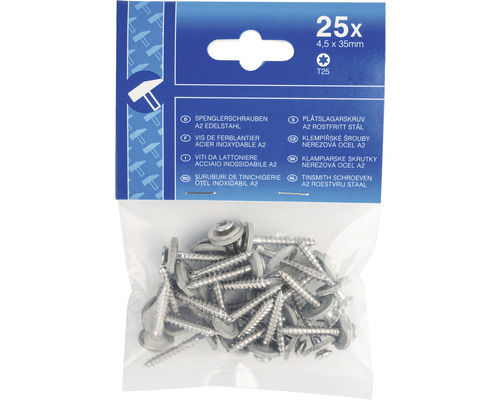 Set de 25 șuruburi de tinichigerie oțel inoxidabil A2, dimensiune 4,5 x 35 mm