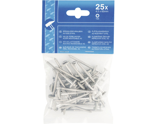 25 șuruburi de tinichigerie 4,5 x 65 milimetri oțel inoxidabil A2