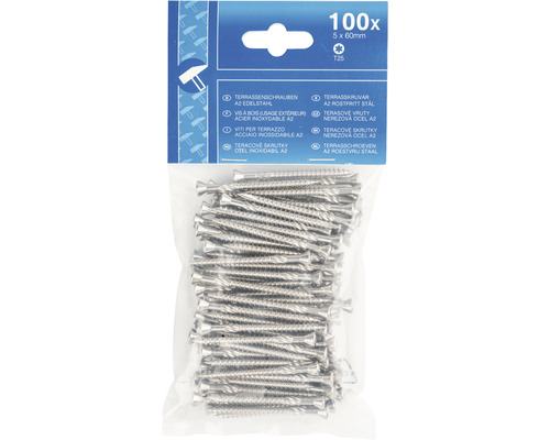 Pachet șuruburi terasă A2 oțel inoxidabil, 5 x 60 mm, 100 bucăți