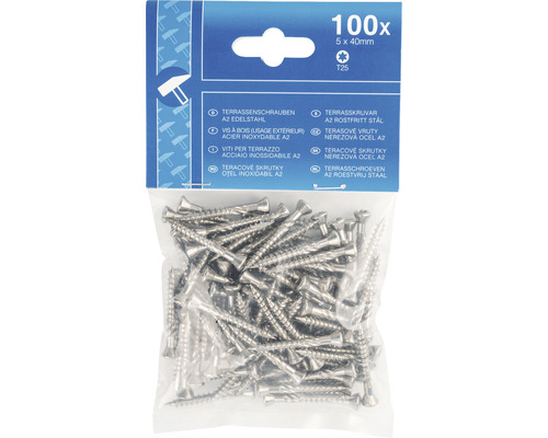 Pachet șuruburi pentru terasă din oțel inoxidabil A2, 5x40 milimetri, 100 bucăți