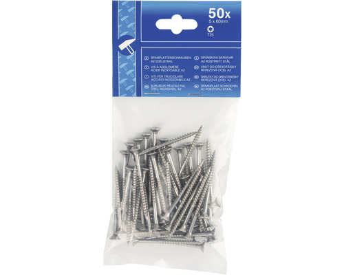 Şuruburi pentru PAL oțel inoxidabil A2, 50 bucăți, 5 x 60 mm