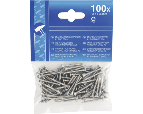 Şuruburi pentru PAL oțel inoxidabil A2, 100 bucăți, 3,5 x 30 milimetri