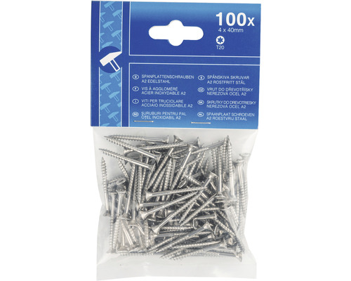 Şuruburi pentru PAL, 4 x 40 milimetri, 100 bucăți, oțel inoxidabil A2