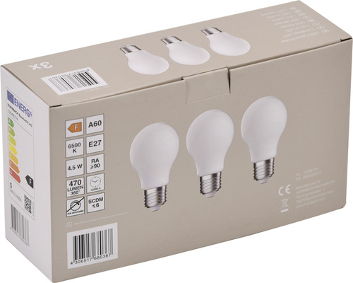 Pachet cu trei becuri LED, dulie E27, formă A60