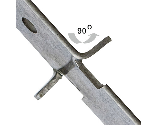Prim-plan cu o prindere metalică cu un unghi de 90 de grade.