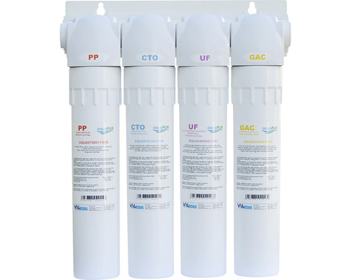 Patru cartușe de filtrare a apei PP, CTO, UF și GAC