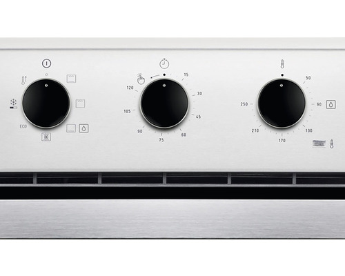 Prim-plan cu comenzile unui cuptor cu butoane rotative pentru temperatură, cronometru și funcții