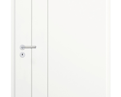 Ușă interioară albă cu mâner și broască argintii