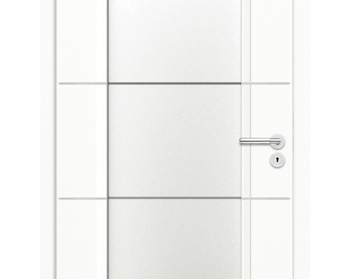 Ușă interioară albă cu linii orizontale și mâner