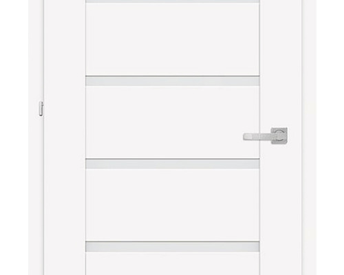 Ușă de interior albă cu trei bare transversale și mâner