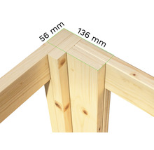 Prim-plan cu structură de cadru din lemn cu dimensiunile de 56 mm și 136 mm