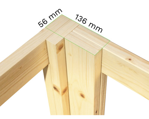Construcție din lemn cu dimensiunile 56 mm și 136 mm