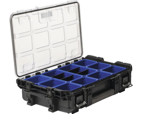 Cutie de scule cu compartimente și capac transparent