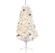 Brad alb de Crăciun cu decorațiuni și lumini