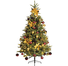 Brad împodobit cu globuri, decorațiuni și lumini de Crăciun