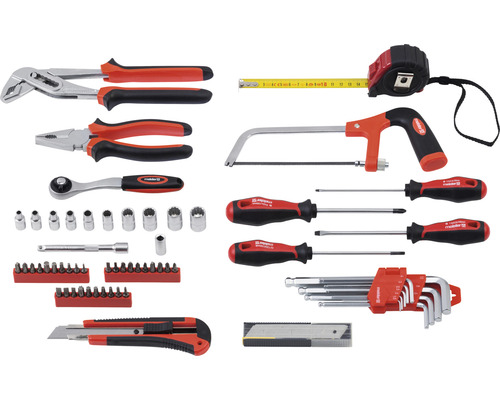 Set de scule cu clește, șurubelniță, cheie reglabilă, fierăstrău pentru metal, cheie, biți și ruletă