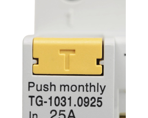 Întrerupător cu manetă galbenă și textul Push Monthly TG-1031.0925 In 25A