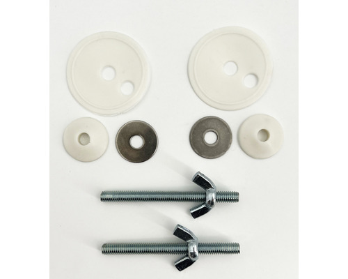 Material de fixare pentru scaune de toaletă, inclusiv șuruburi, șaibe și piulițe fluture