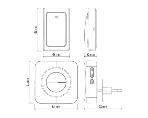 Desen tehnic al unui set de sonerie fără fir cu dimensiuni