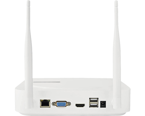 Partea din spate a unui router cu porturi pentru Ethernet, VGA, HDMI și USB