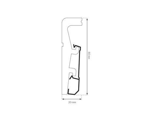 Vizualizare profil a unui articol de 80 mm înălțime și 20 mm lățime