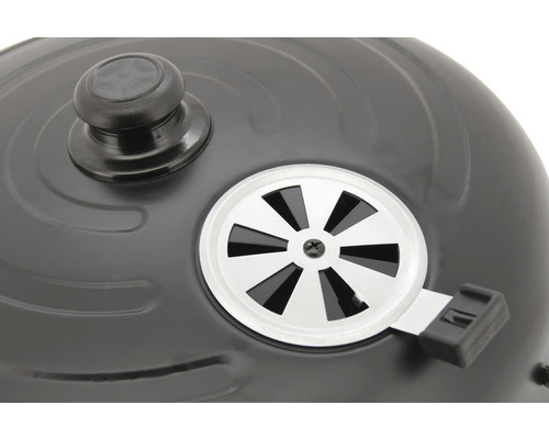 Vizualizare detaliată a unui grătar sferic cu supapă de capac și mâner