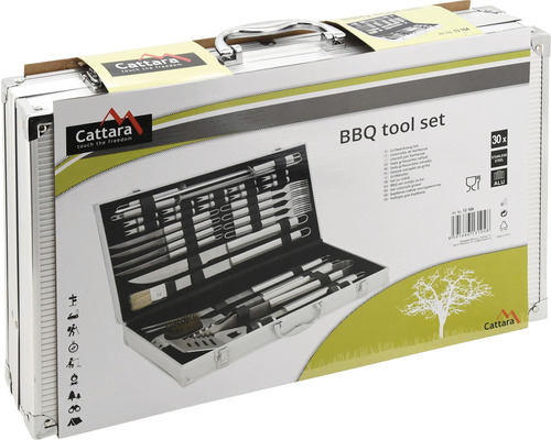 Set ustensile grătar Cattara în valiză, 30 de piese, din oțel inoxidabil și aluminiu