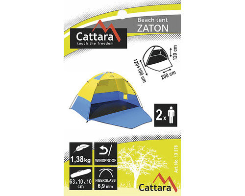 Cort de plajă Cattara Zaton cu protecție împotriva vântului și cadru din fibră de sticlă, potrivit pentru două persoane