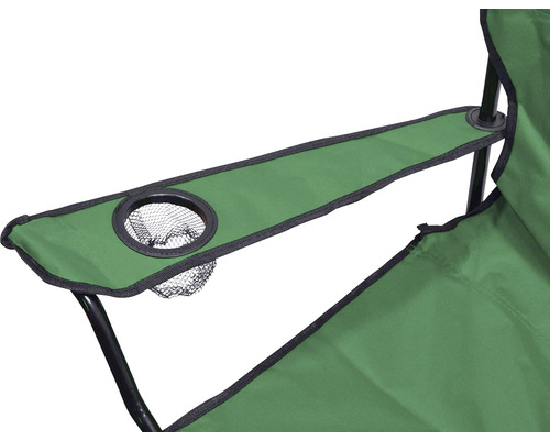 Prim-plan al unui scaun de camping cu suport pentru pahar