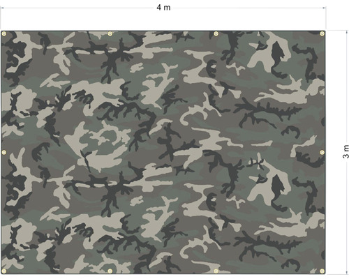 Prelată dreptunghiulară cu ochiuri și model de camuflaj, 4 metri pe 3 metri