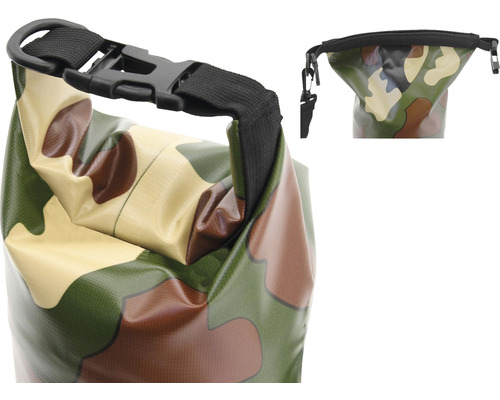 Sac impermeabil cu model camuflaj și clip de închidere