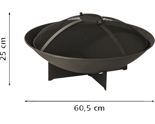 Vatră de foc cu un diametru de 60,5 centimetri și o înălțime de 25 centimetri, inclusiv protecție împotriva scânteilor