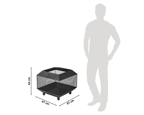 Coș de foc pătrat din metal cu dimensiunile de 47 pe 47 pe 44 centimetri