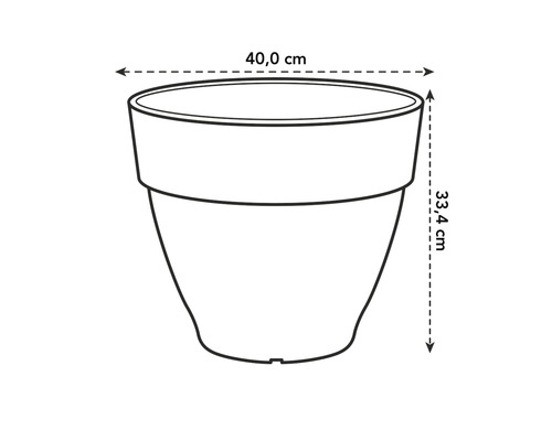 Ghiveci cu dimensiunile de 40,0 cm lățime și 33,4 cm înălțime