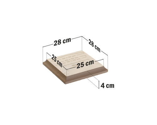 Placă de bază cu dimensiunile 28 x 28 centimetri și o înălțime de 4 centimetri