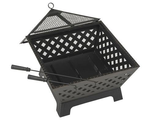 Vatră metalică cu protecție împotriva scânteilor și cârlig de foc