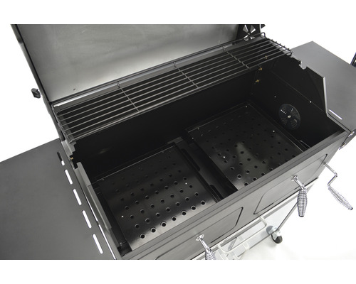 Grătar deschis pe cărbune cu grătar și recipient pentru cărbune