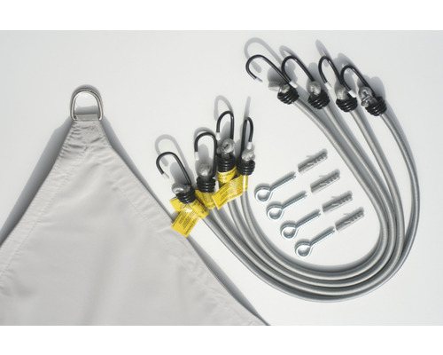 Set de fixare pentru pânză de umbrire cu șnururi, șuruburi și dibluri