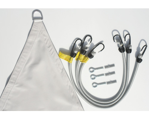 Pânză de umbrire triunghiulară cu set de fixare, inclusiv întinzătoare de funie și șuruburi cu ochi