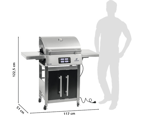 Grătar pe gaz cu afișaj digital și dulap inferior, dimensiuni 117 x 51 x 122,5 cm