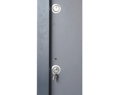 Detaliu al unei uși cu două încuietori și chei