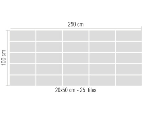 Aranjament de plăci cu dimensiunile de 100 pe 250 de centimetri, format din 25 de plăci de 20 pe 50 de centimetri.